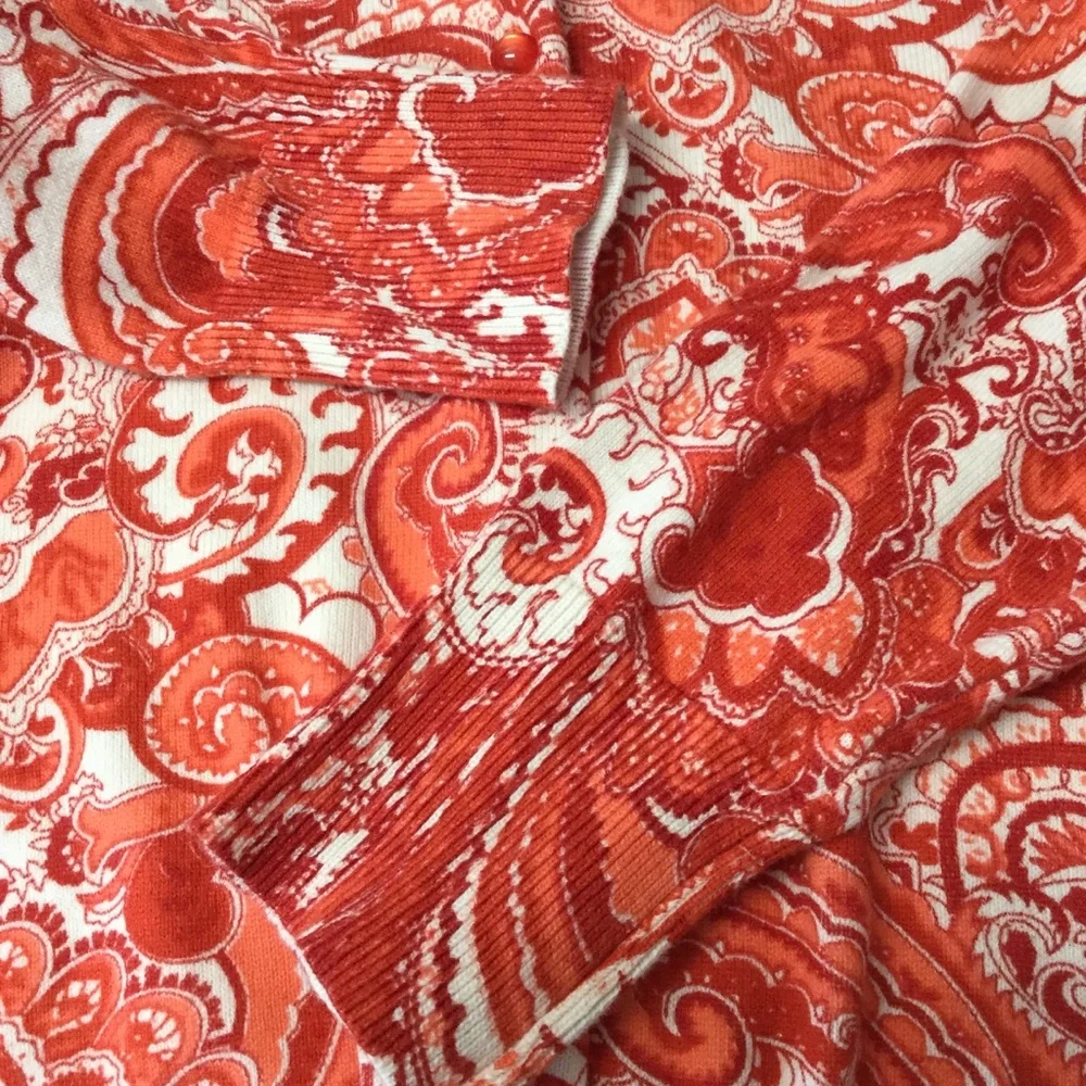 SISTERS sz Small Cardigan Long Sleeves Paisley Orange White NWT